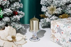 MagicHome Weihnachtskerze, 7x10 cm, zylindrisch, Champagner, Metallic-Effekt