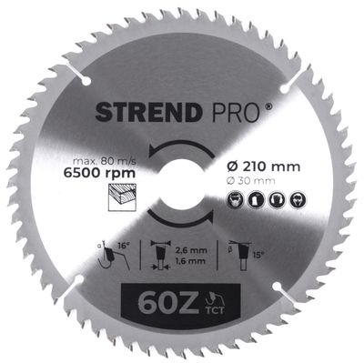 Disc Strend Pro TCT 210x2,6x30 / 20 mm 60T, pentru lemn, ferăstrău, lame SK