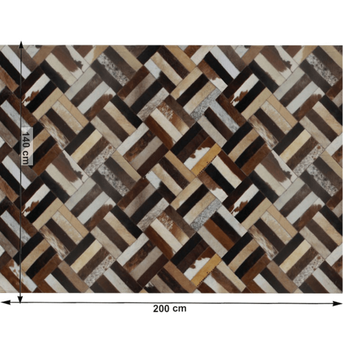 Luksuzni kožni tepih, smeđa/crna/bež, patchwork, 140x200, KOŽA TIP 2