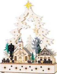 Dekorácia MagicHome Vianoce, dedinka, plast, 12xLED teplá biela, 25x7.5x32 cm, 2xAA (akce)