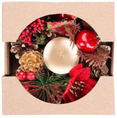 Kerzenhalter MagicHome Weihnachten, mit Brombeerstrauch und Blüte, natur, 15 cm