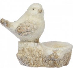 Svečnik ptica na štoru 14,5x8x12,5 cm mešana keramika