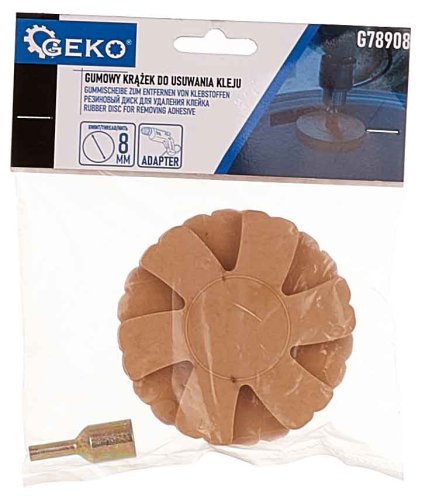Kotouč gumový agresivní, stopka 8 mm pro odstraňování nálepek a lepidla + adaptér, GEKO