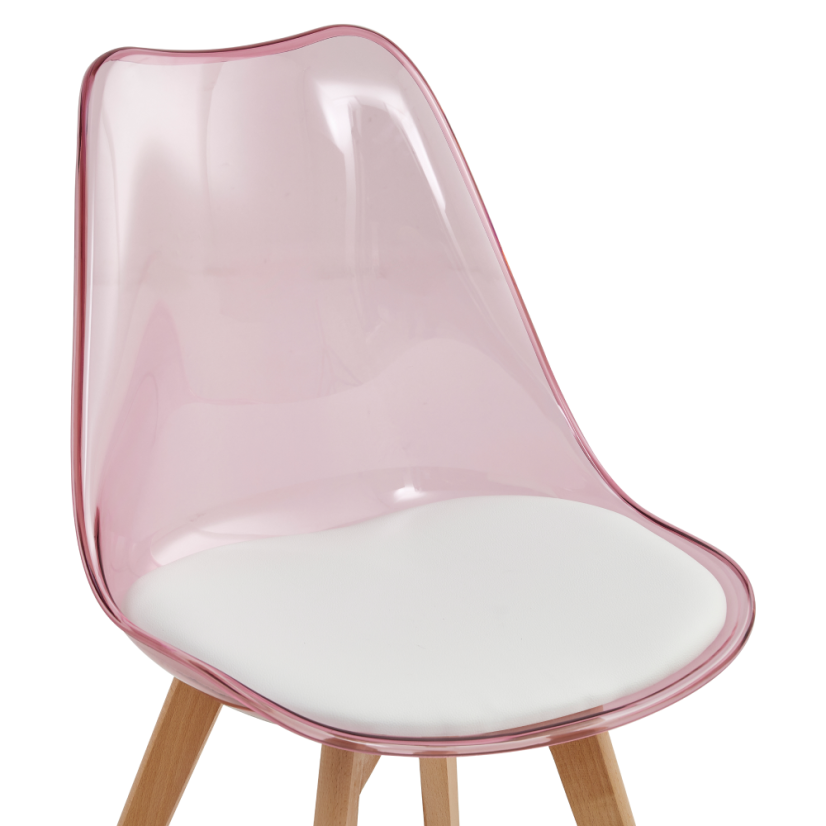 Stolička, transparentná ružová, akryl/ekokoža/buk, BALI 2 NEW