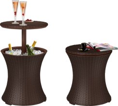 Bar Keter® COOL BAR RATTAN, rjava, multifunkcionalna, vrtna miza, okrogla, 490x490x570/820 mm