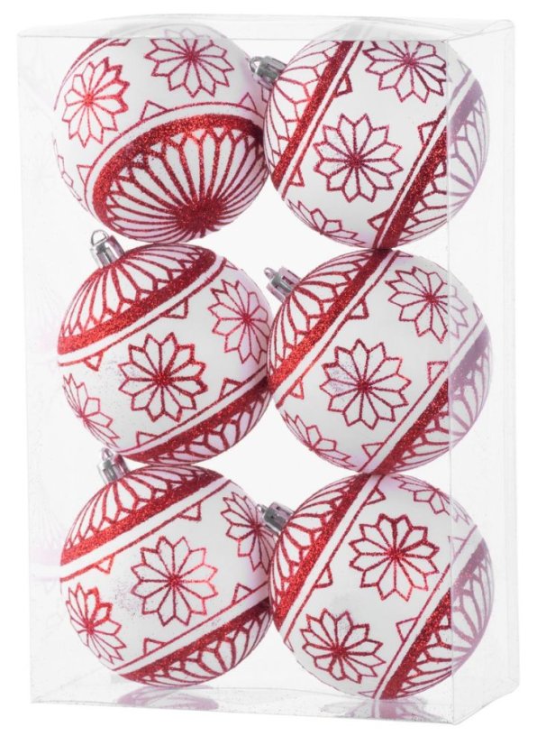 MagicHome Weihnachtskugeln, 6 Stück, 8 cm, rot - weiß, für den Weihnachtsbaum