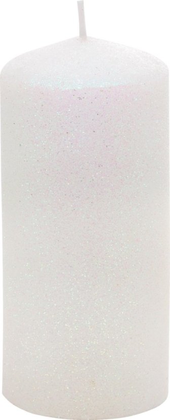 MagicHome Weihnachtskerze, 5,5x12 cm, zylindrisch, weiß, mit Glitzer