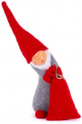 Postavička MagicHome Vánoce, Skřítek s pytlem, červený, látkový, 13x10x43 cm