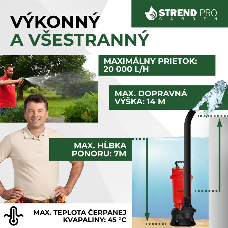 Pumpa Strend Pro Garden, 900W, 20000 l/h, kabel 10 m, mulj, sa nožem, za septičku jamu-POSEBNA PONUDA