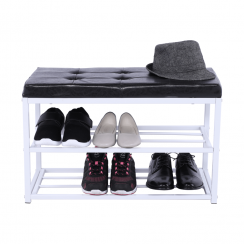 Ławka ze stojakiem na buty, czarno-biały, LYROS
