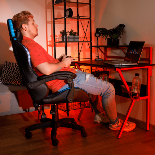 Kancelářské/herní křeslo s RGB LED podsvícením, černá, MAFIRO