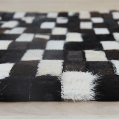 Luxusní kožený koberec, hnědá/černá/bílá, patchwork, 141x200, KŮŽE TYP 6