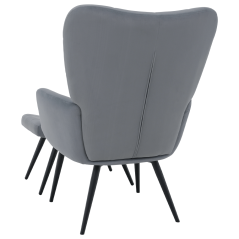 Sessel mit Fußhocker, grauer Samtstoff/schwarz, HABEN