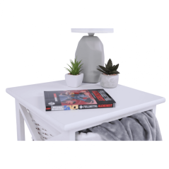 Nachttisch, Holz/Geflecht/Stoff, weiß, RAFAELLO