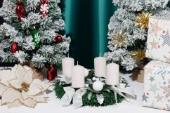 MagicHome Weihnachtskerze, 4,8x8 cm, zylindrisch, Packung. 4 Stück, weiß, mit Glitzer, Advent