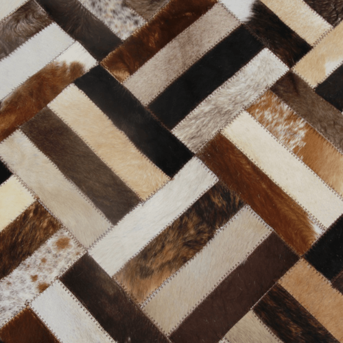 Luksuzni kožni tepih, smeđa/crna/bež, patchwork, 70x140, KOŽA TIP 2
