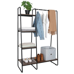 Garderobni organizator/stalak s policama, crna/orah, ROBYN