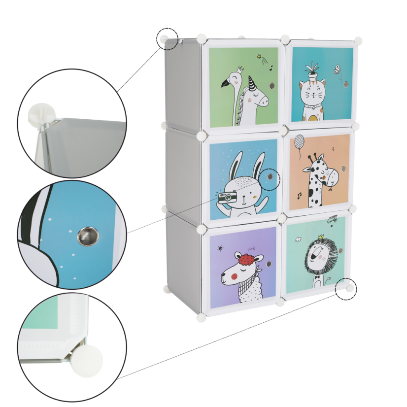 Modularer Kleiderschrank für Kinder, Grau/Kindermuster, BIARO - SALE