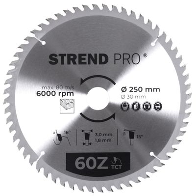 Disc Strend Pro TCT 250x3,0x30 / 20 mm 60T, pentru lemn, ferăstrău, lame SK