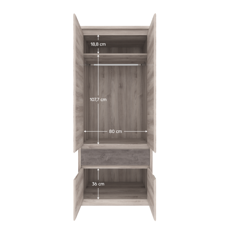 Kleiderschrank 4D1S, Nairobi Kastanie/Onyx, JESI NEU