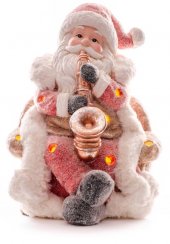 MagicHome karácsonyi dekoráció, Mikulás szaxofonnal, LED, 3xAAA, 28x27x36 cm
