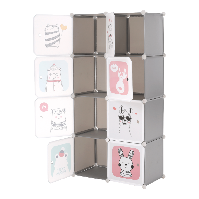 Modularer Kleiderschrank für Kinder, Grau/Kindermuster, ATREY