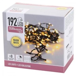 Lumină de Crăciun 192 LED alb cald, 14,5 m, cu cronometru, cu funcții, baterii, exterior/interior