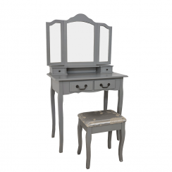 Toaletní stolek s taburetem, šedá/stříbrná, REGINA NEW