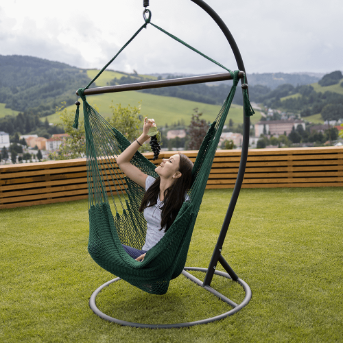 Scaun balansoar suspendabil, verde închis / maro, BASKO - REDUCERE