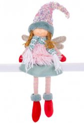 Figurină de Crăciun MagicHome, Înger cu pantofi roșii și picioare lungi, țesătură, roz-verde, 16x10x71 cm