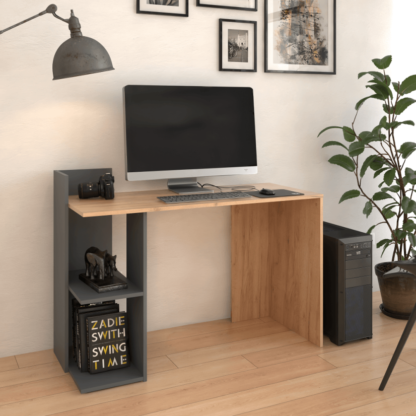 PC stol, craft hrast zlatni/grafitni, ZINO NOVO