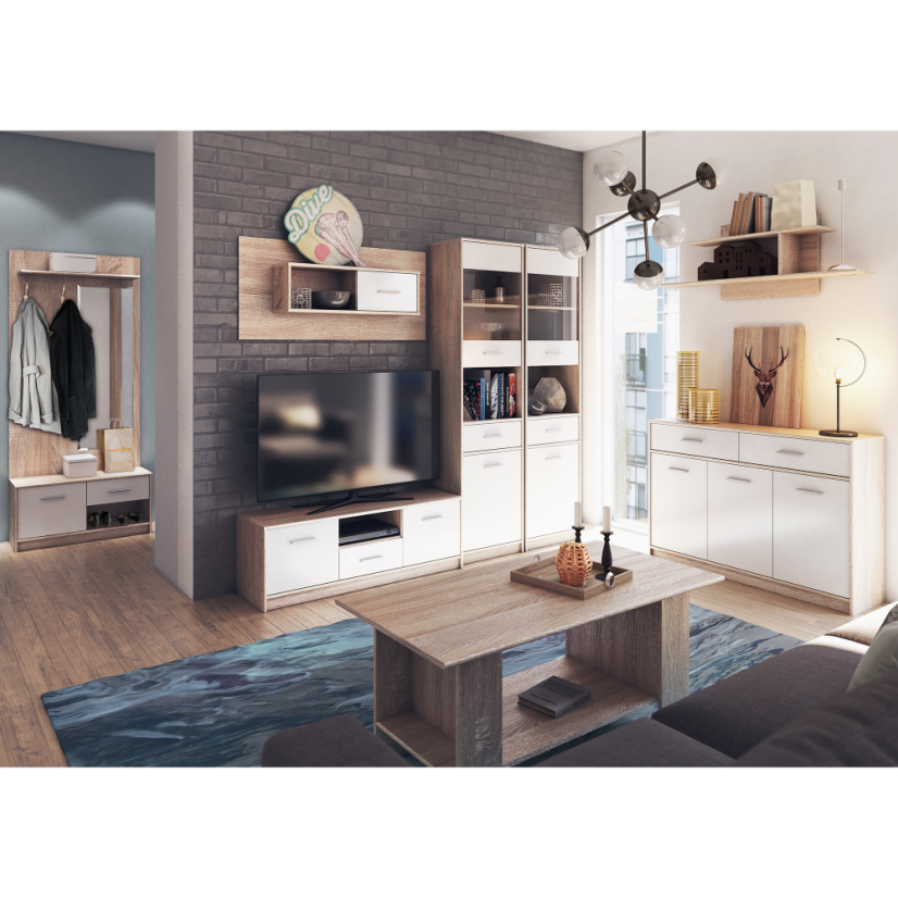 RTV stol 2D1S, bijela/hrast sonoma, TEYO