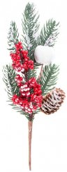 Vetvička MagicHome Vianoce, so šiškou a bobuľami, zasnežená, 31 cm