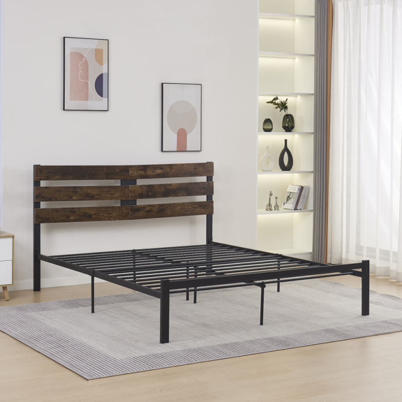 Doppelbett mit Lattenrost, rustikale Eiche/Metall, 180x200, ANEYA