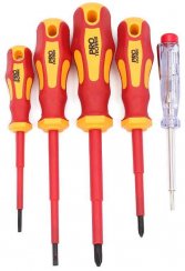 Set de șurubelnițe electrician din 5 piese, mâner galben-roșu, PRO-TECHNIK