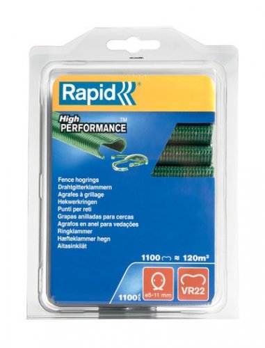 Clip RAPID VR22, PVC zöld, 1100 db, kapcsok RAPID FP222 és FP20 kötőfogókhoz, 5-11mm huzalhoz