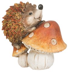 MagicHome Naturdekoration, Igel auf Pilz, Keramik, 12,5x8x12 cm