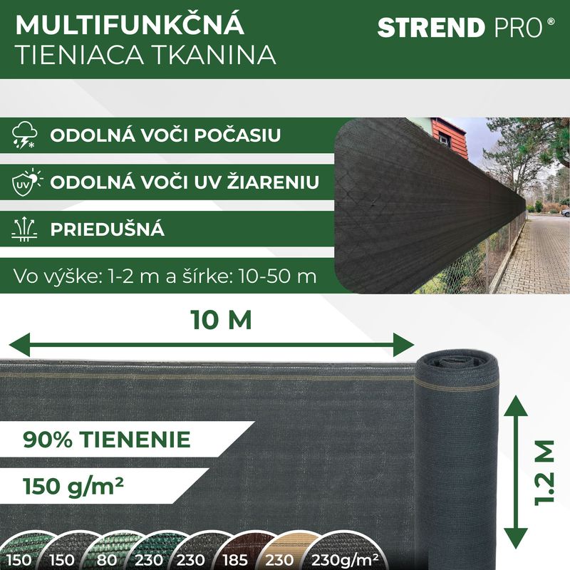 Tkanina za sjenu POPULAR.NET 1,2x10 m, HDPE, UV, 150 g/m2, 90% antracit (akce)