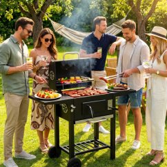 Charcoal garden grill with lid, adjustable grate, thermometer and ash collector, MultiGarden (akce)