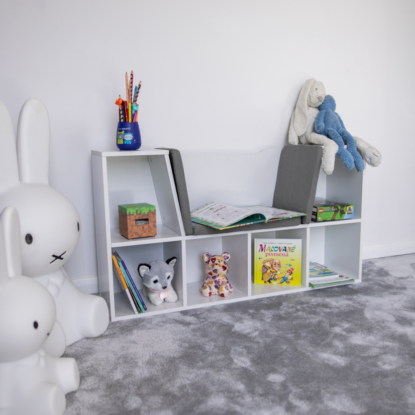 Kinderbücherregal mit Sitz, weiß/braun, FERIA