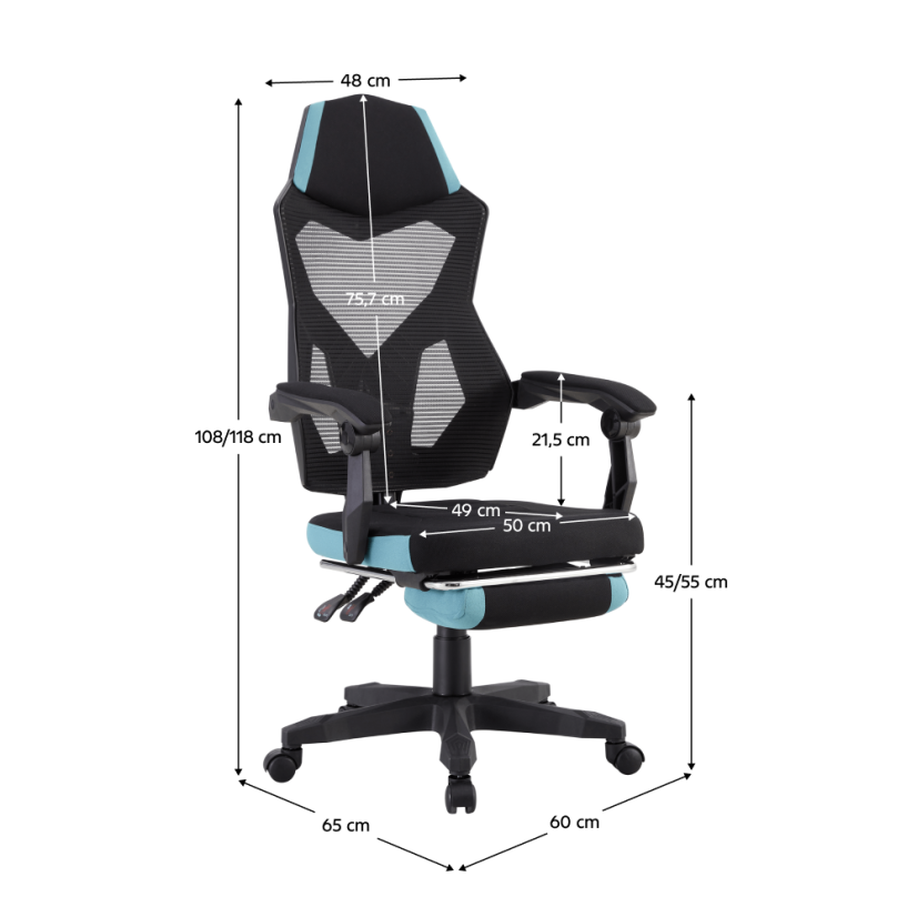Pisarniški/gaming stol, črna/neomint, JORIK NOVO