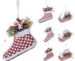 Pantof pentru agățat ornament 11,5 cm polispumă/poliester mix roșu-alb