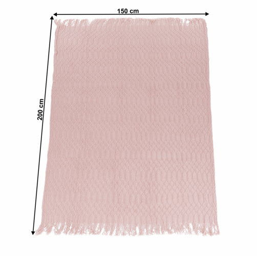 TEMPO-KONDELA SULIA TYPE 2, kötött takaró rojtokkal, világos rózsaszín, 150x200 cm