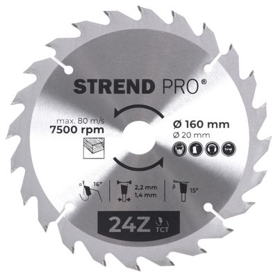 Strend Pro TCT disk 160x2,2x20/16 mm 24T, za drvo, pila, SK rezovi