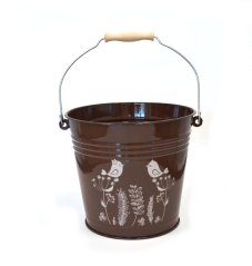 Zománcos vödör 10l /28cm fedő nélkül, barna KLC madár dekor