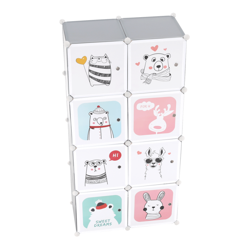 Modularer Kleiderschrank für Kinder, Grau/Kindermuster, ATREY