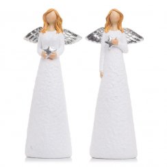 Figurină de înger 7,5x4,5x19 cm amestec polirășină alb-argintiu