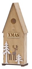 MagicHome Weihnachtsdekoration aus Holz, Vogelhaus, 3 LEDs, 12 x 7 x 32 cm