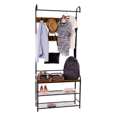 Akasztó cipőtartóval, fekete fém/MDF rusztikus fa, KELAM (akció)