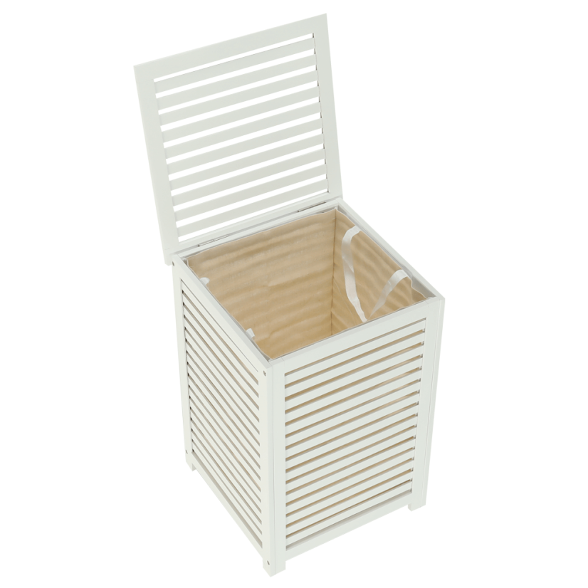 Wäschekorb, lackierter Bambus/weiß/beige, BASKET